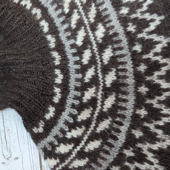 Chunky Wool Nordic Knit Sweater Brown White Fair Isle Pattern – Unisex 22.5" - Picture 4 of 8